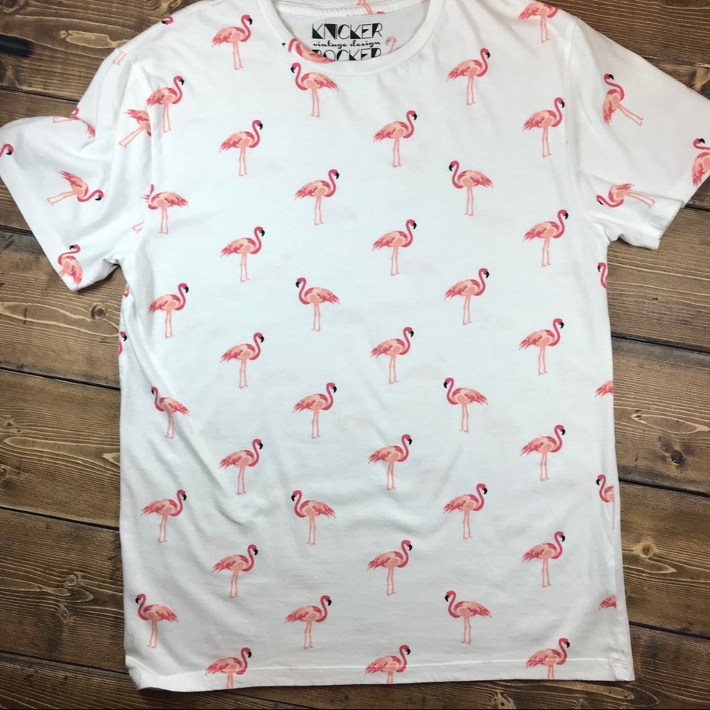 Men’s Flamingo Print Tee Shirt Size M